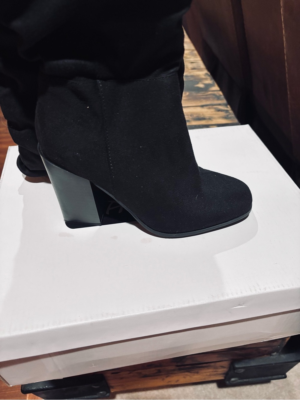 Dolls Kill Bamboo Black Suede Block Heel Booties